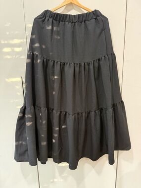 Women's Black Tiered Maxi Skirt with Elastic Waist